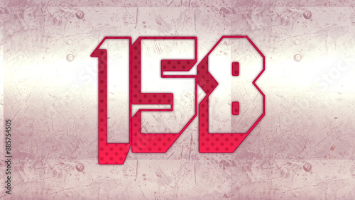 Cute 3d bold outline pink number design of 158 on white background.