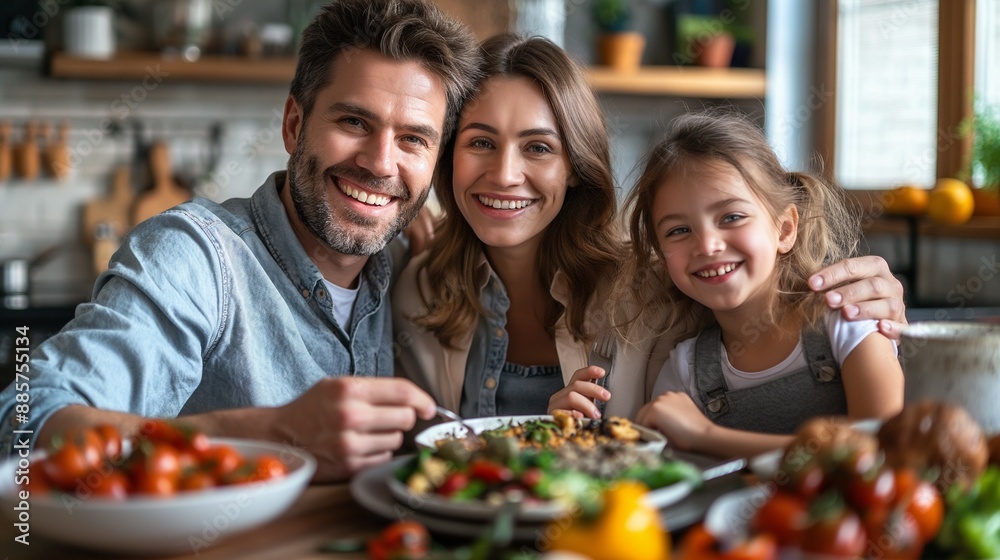 Happy family enjoying a meal together at home Happy family enjoying a meal together at home