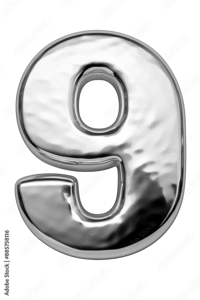 Number nine made of gray chrome metal isolated 3d illustration Number nine made of gray chrome metal isolated 3d illustration