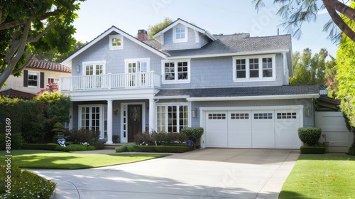 Modern Gray House With White Trim And Garage