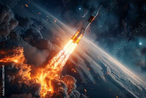 Rocket leaving the earth. Generative AI photo