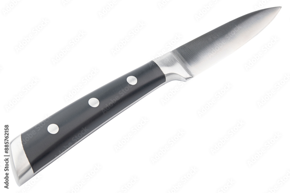 Knife. Stainless steel Knife with black handle. New chef or butcher knife. Professional equipment on kitchen. Knife for slice vegetable or meat. One piece of kitchenware, cookware. Table setting Knife. Stainless steel Knife with black handle. New chef or butcher knife. Professional equipment on kitchen. Knife for slice vegetable or meat. One piece of kitchenware, cookware. Table setting