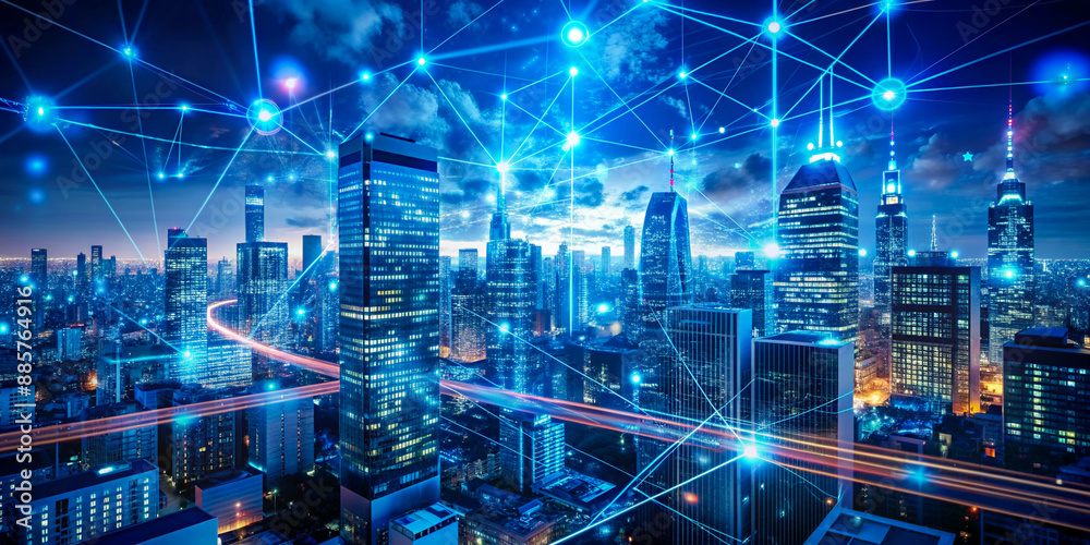 Cityscape With Network Connections. Cityscape With Network Connections.