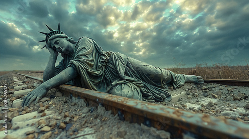 Statue of Liberty on the Train Tracks photo
