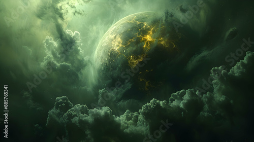  A dystopian solar planet with dark clouds and an oppressive atmosphere photo