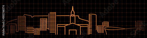 Cape Town Bright Simple Line Skyline on Dark Grid Background