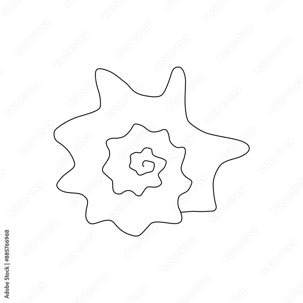 Black and white silhouette of seashell isolated on white background. Monochrome outline drawing. Vector illustration. Design element for coloring, cards, printing, packaging, invitations, advertising. Black and white silhouette of seashell isolated on white background. Monochrome outline drawing. Vector illustration. Design element for coloring, cards, printing, packaging, invitations, advertising.