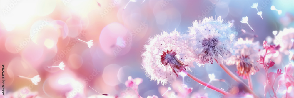 Beautiful Pink and Purple Dandelions in Dreamlike Soft Focus
Beautiful Pink and Purple Dandelions in Dreamlike Soft Focus