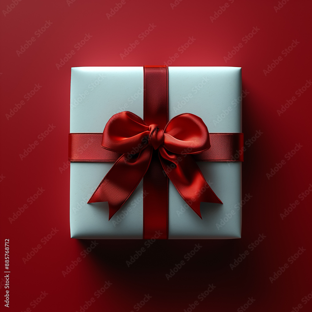 Elegant Gift Box with Red Ribbon and Bow on Red Background
Elegant Gift Box with Red Ribbon and Bow on Red Background
