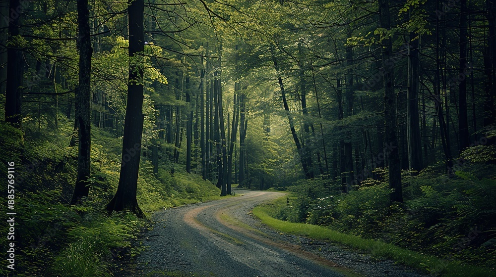 Obraz premium winding_road_through_a_dense_forest