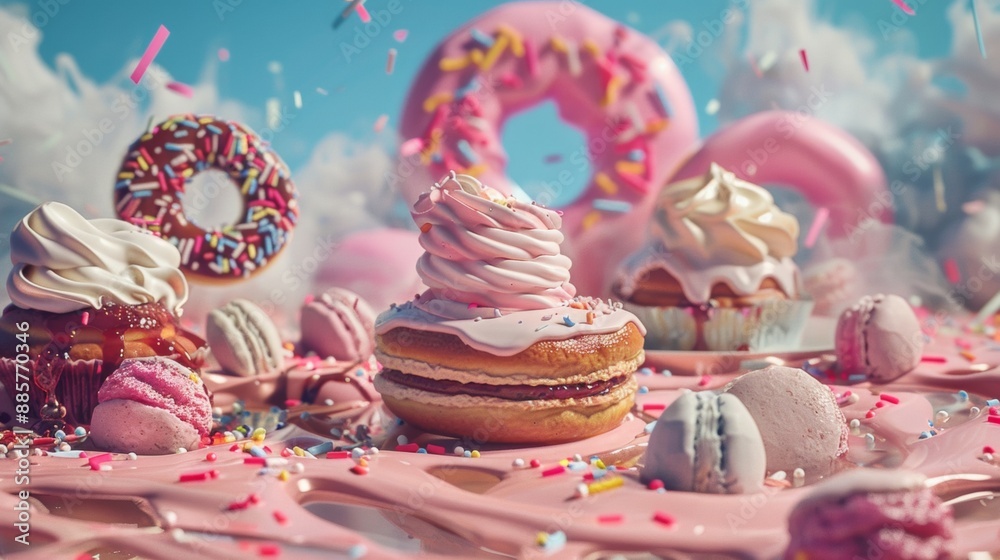 Assorted Sweet Pastries with Pink Icing and Sprinkles Assorted Sweet Pastries with Pink Icing and Sprinkles