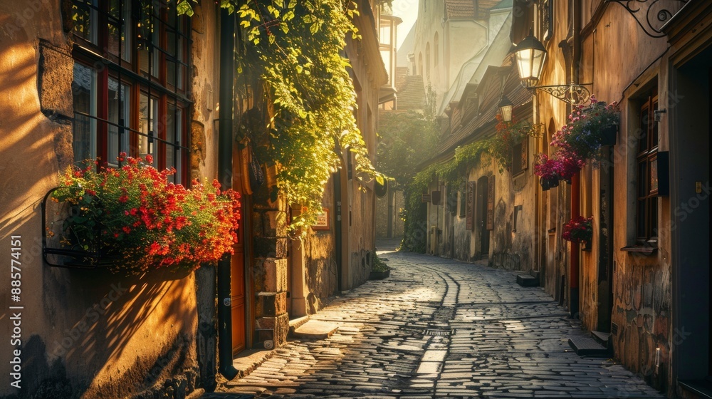Fototapeta premium beautiful sunrise a European town
