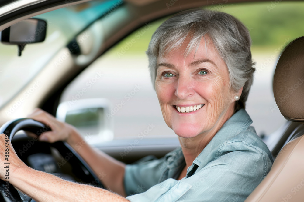 Portrait of happy senior woman driving a car Portrait of happy senior woman driving a car