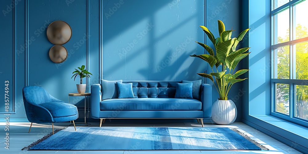 Modern office in blue with bright natural light Modern office in blue with bright natural light