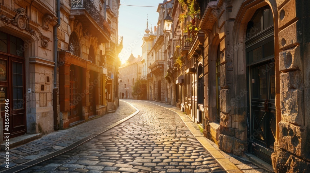 Fototapeta premium beautiful sunrise a European town