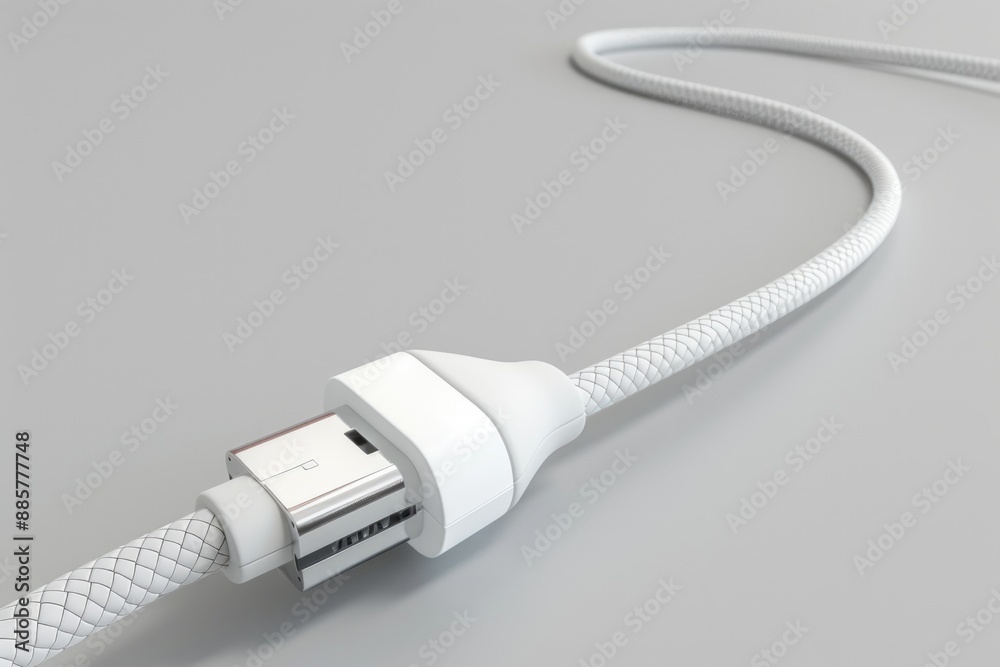A close-up shot of a phone cable connected to a device, ideal for technology and gadget-related projects A close-up shot of a phone cable connected to a device, ideal for technology and gadget-related projects