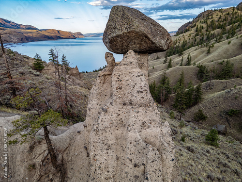 Hoodoos Rock Formation in Canadian Nature Landscape Background.