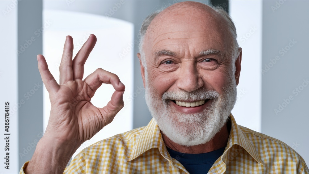 A man with a white beard and mustache making an ok sign, AI A man with a white beard and mustache making an ok sign, AI