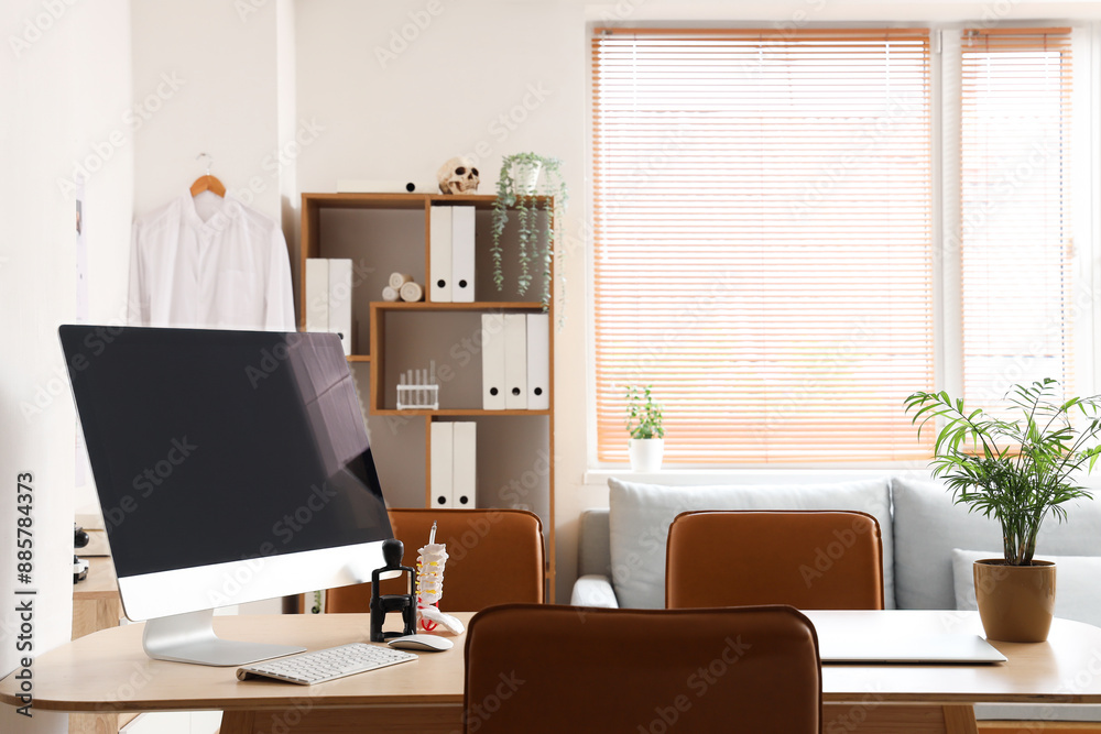 Obraz premium Doctor's workplace with computer monitor in medical office