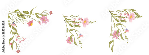 Wallpaper Mural Watercolor vector set of wildflower flowers and leaves corner decoration. Suitable for use in invitation, card, etc Torontodigital.ca