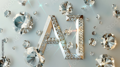 AI letters encrusted with diamonds and sparkling gems artificial intelligence concept photo