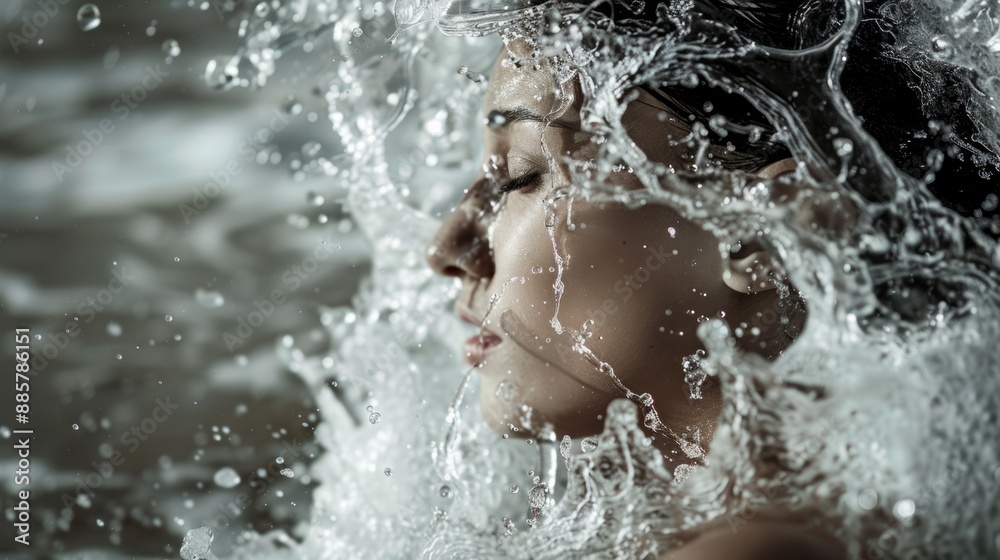 Woman's Face Immersed in Splashing Water Woman's Face Immersed in Splashing Water