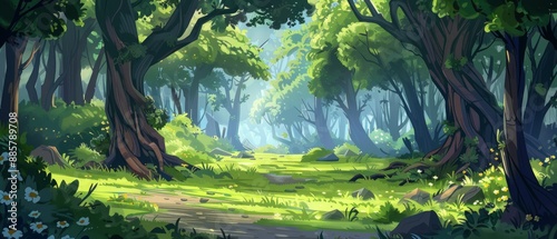 Forest game background for app, seamless horizontal tiling vector graphics