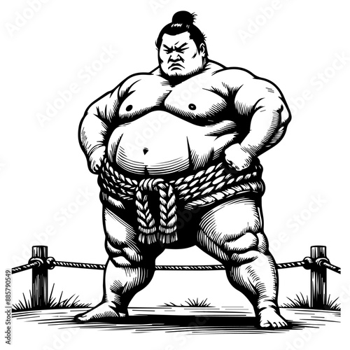 vintage sumo wrestler illustrations in line art