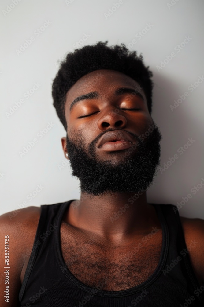 A person wearing a beard and a black tank top, suitable for use in various contexts including portraits, everyday life scenes, or even fantasy settings A person wearing a beard and a black tank top, suitable for use in various contexts including portraits, everyday life scenes, or even fantasy settings