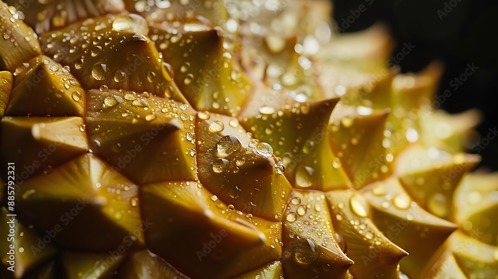 Closeup of Durian Fruit with Water Droplets - Realistic Image Closeup of Durian Fruit with Water Droplets - Realistic Image