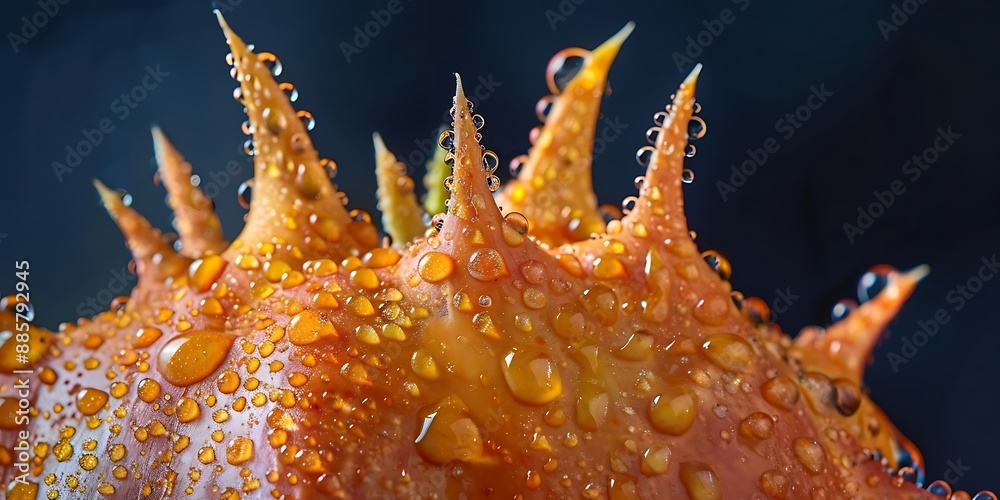 Macro Photography of Dew Drops on a Spiky Orange Fruit Macro Photography of Dew Drops on a Spiky Orange Fruit
