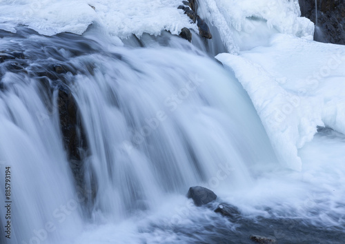 Long exposure and winter view of waterfall with ice at Jiktang Waterfall on Hantan River near Cheorwon-gun, South Korea 