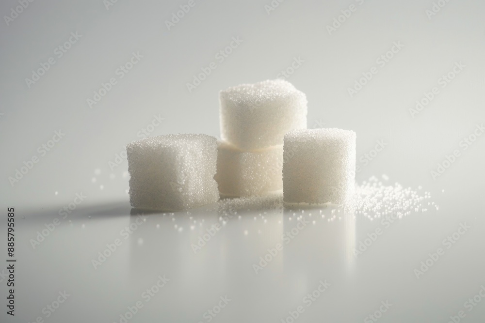 A stack of white sugar cubes resting on a table, perfect for coffee or tea A stack of white sugar cubes resting on a table, perfect for coffee or tea