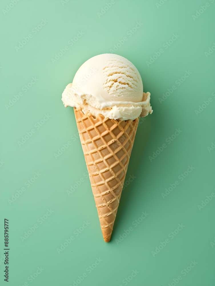 Beige Ice Cream Cone on a green Background Beige Ice Cream Cone on a green Background