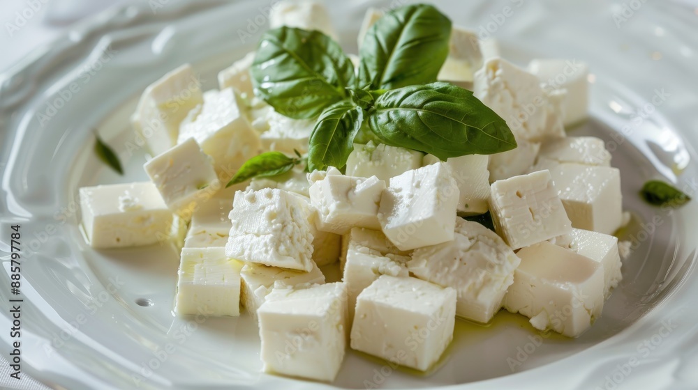Elegant Diced Feta Cheese with Fresh Basil Elegant Diced Feta Cheese with Fresh Basil