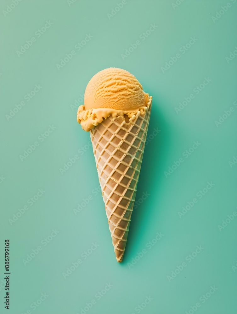 Gold Ice Cream Cone on a green Background Gold Ice Cream Cone on a green Background