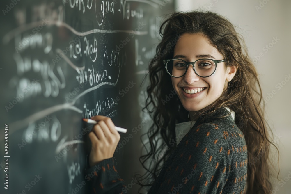 Beautiful Educator Writing on Whiteboard Beautiful Educator Writing on Whiteboard