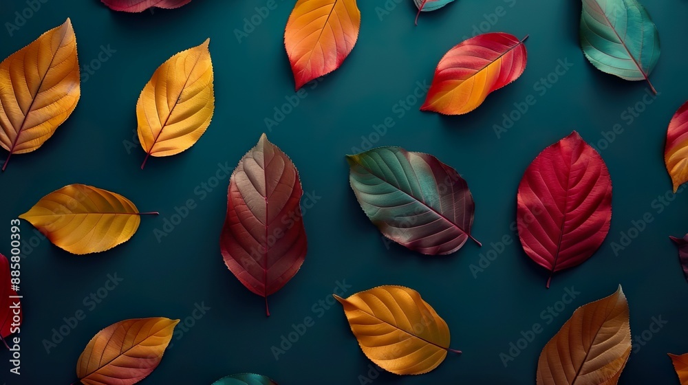 Vibrant Autumn Leaves Collection with Diverse Colors on Textured Black Background Vibrant Autumn Leaves Collection with Diverse Colors on Textured Black Background