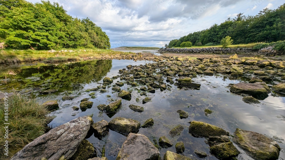 Dramatic coastal landscape, rocky shore of wild Atlantic way at Galway, Ireland, rugged nature background, wallpaper