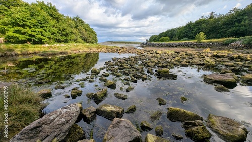 Obraz na płótnie Dramatic coastal landscape, rocky shore of wild Atlantic way at Galway, Ireland, rugged nature background, wallpaper w salonie
