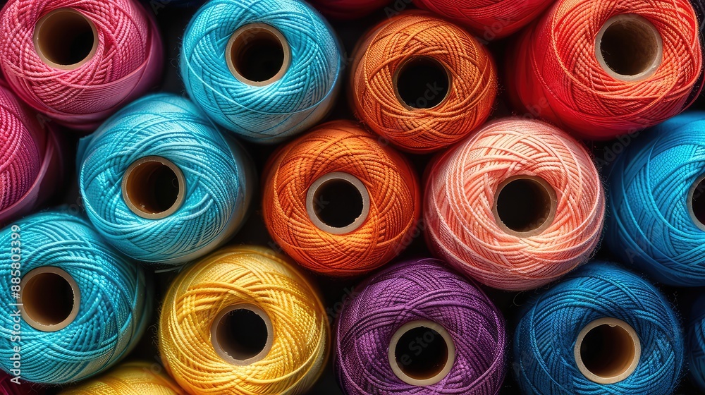 Vibrant Sewing Threads on Contrasting Background Vibrant Sewing Threads on Contrasting Background