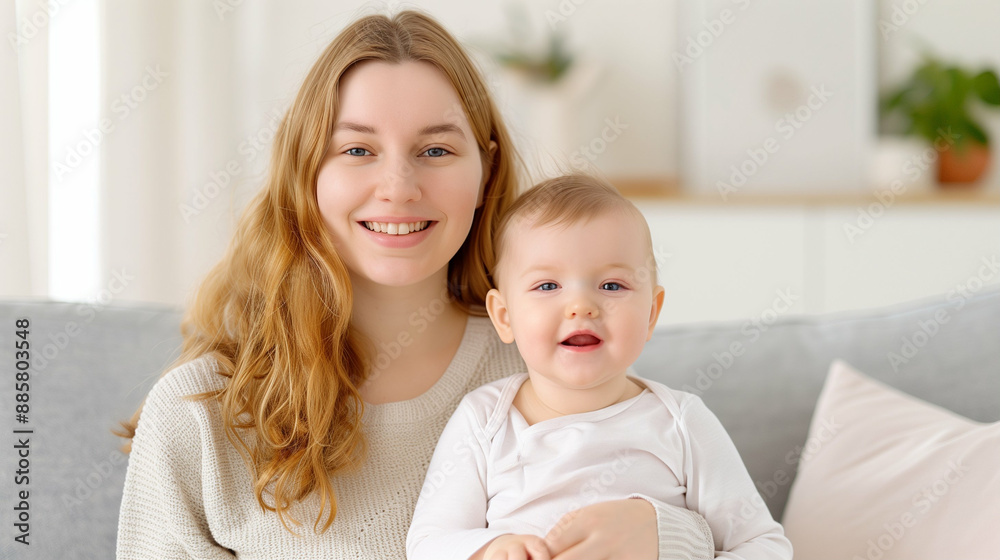 Mother Smiling with Cute Baby at Home. Joyful Motherhood and Happy Baby Portrait Mother Smiling with Cute Baby at Home. Joyful Motherhood and Happy Baby Portrait