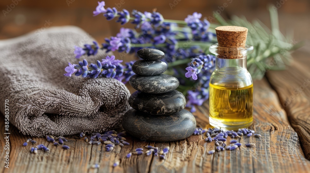 Spa Essentials: Aromatherapy Oil, Towel, and Zen Stones Spa Essentials: Aromatherapy Oil, Towel, and Zen Stones