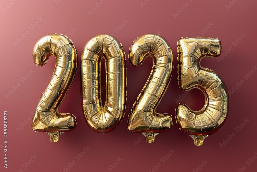 Gold balloons forming the number two thousand twenty five Gold balloons forming the number two thousand twenty five