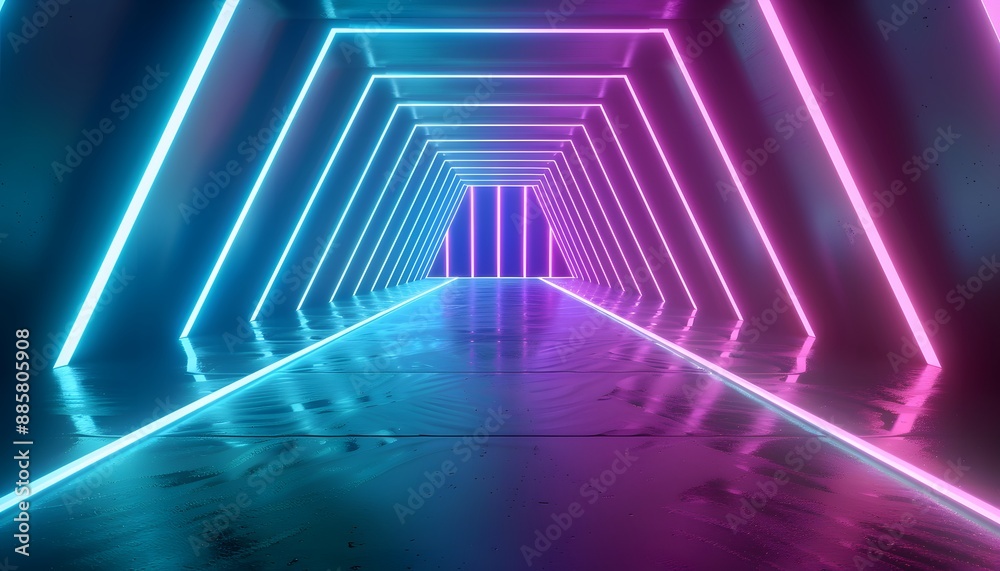 Abstract Neon Corridor with Glowing Lines Abstract Neon Corridor with Glowing Lines