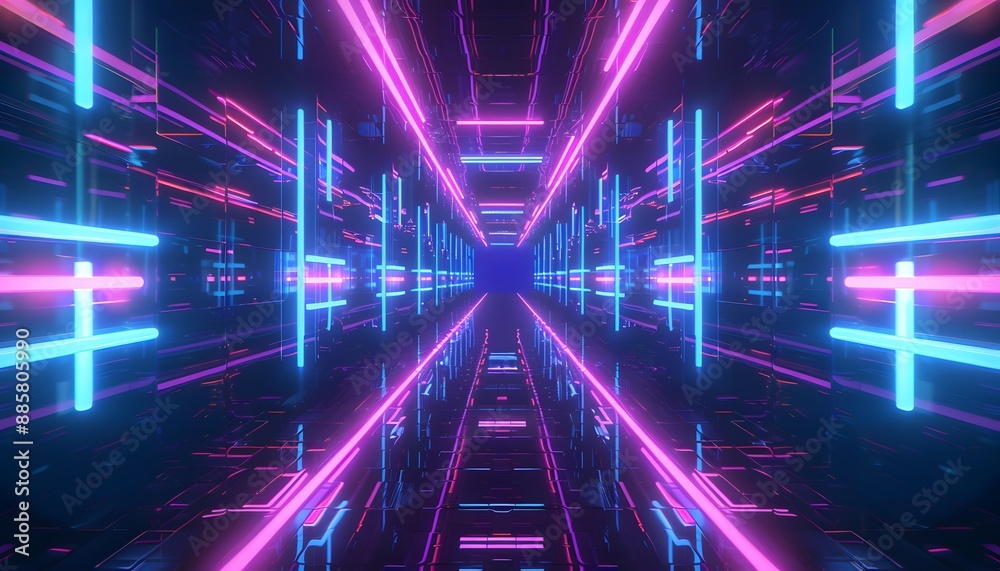 Obraz premium Abstract Neon Tunnel With Glowing Lines