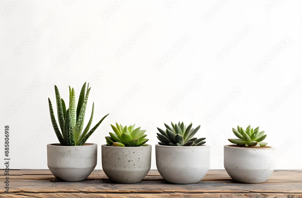 Succulents in Concrete Pots on Wooden Table Succulents in Concrete Pots on Wooden Table