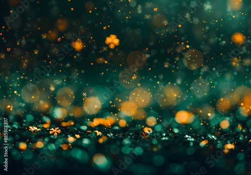 Sparkling Green & Gold Glitter Background