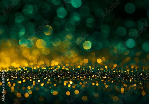 Sparkling Green and Gold Glitter Bokeh Background