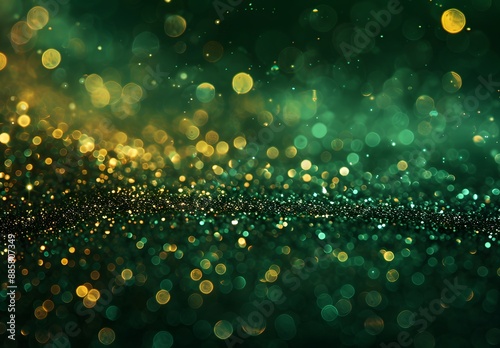 Sparkling Green and Gold Glitter Bokeh Background